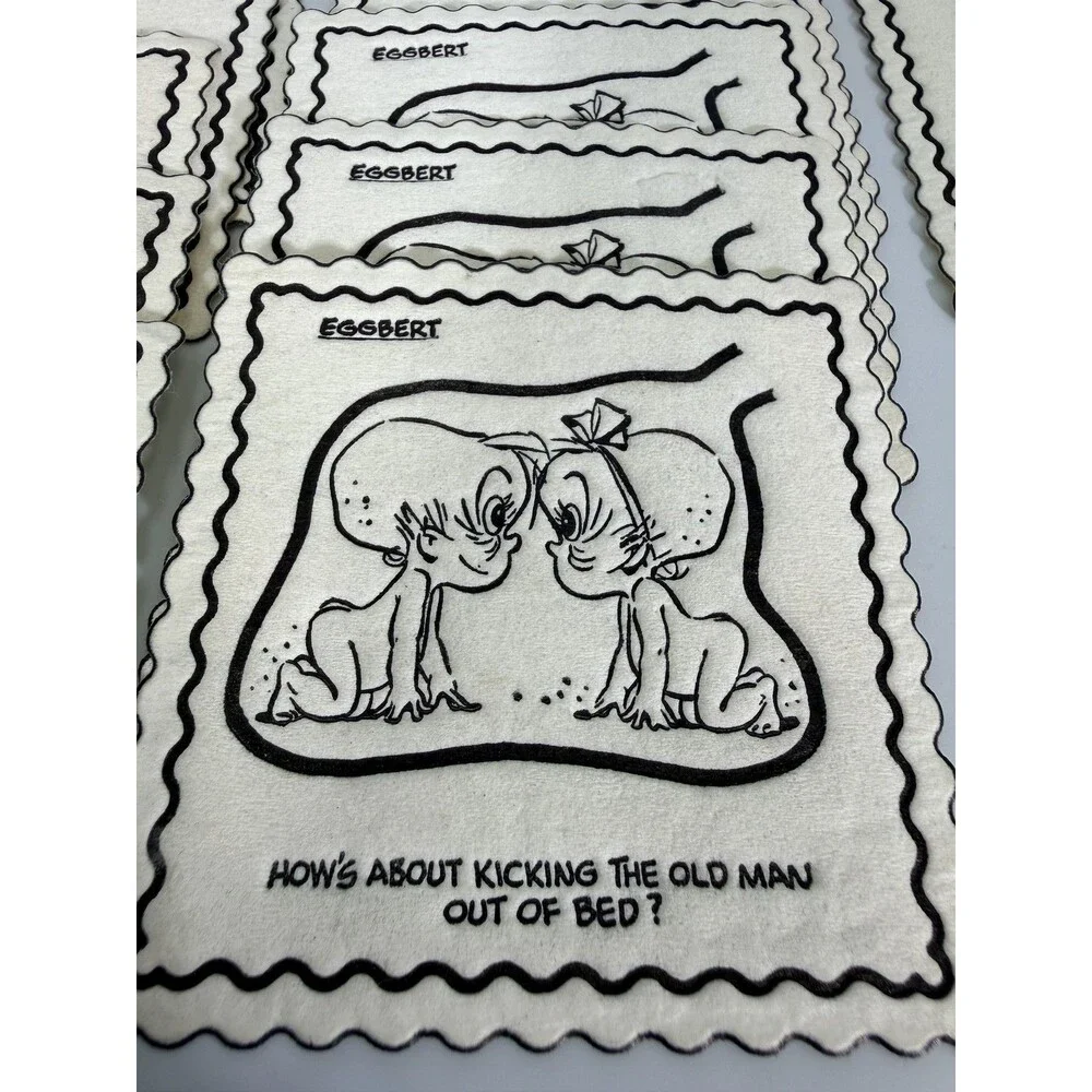Vintage Eggbert Humorous Baby Cartoon Cocktail Napkins Set Of 15 Scalloped Edge